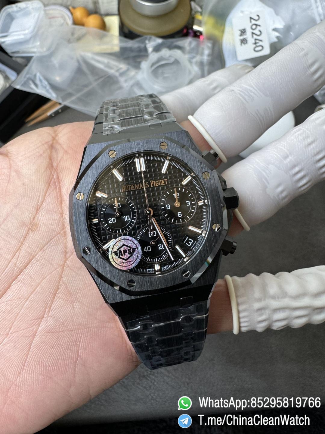 APS Factory Super Clone AP Royal Oak Chrono 26240 Black Dial Black Ceramic Case and Bracelet SuperClone 4401 Movement 04 APS Factory Super Clone AP Royal Oak Chrono 26240 Black Dial Black Ceramic Case and Bracelet SuperClone 4401 Movement 04