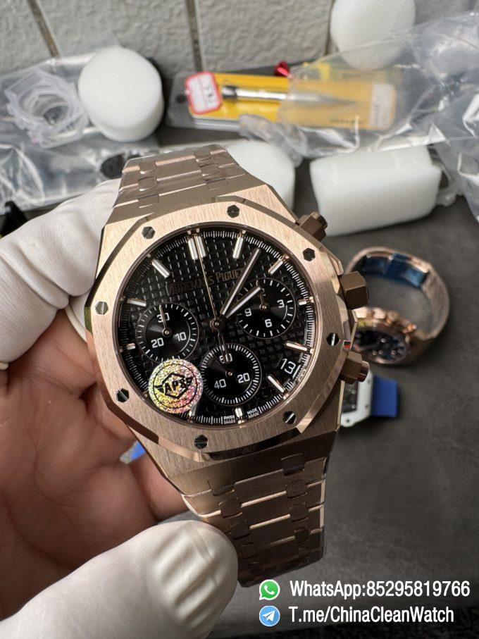 APS Factory Super Clone AP Royal Oak Chrono 26240 Black Dial on Rose Gold Case and Bracelet SuperClone 4401 Movement 01