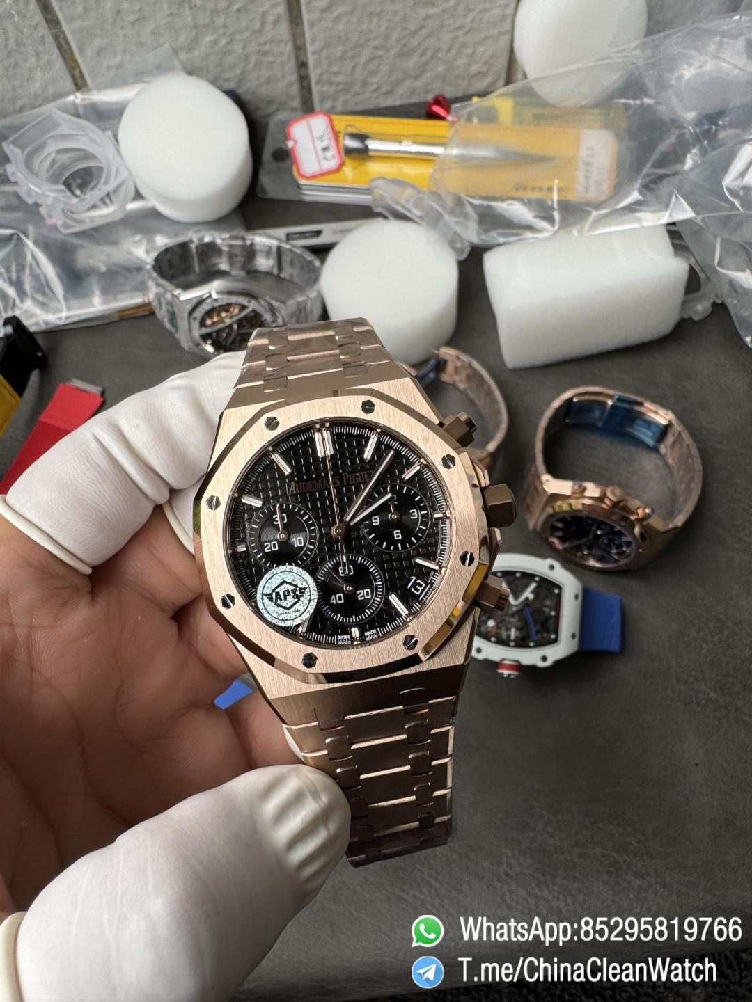 APS Factory Super Clone AP Royal Oak Chrono 26240 Black Dial on Rose Gold Case and Bracelet SuperClone 4401 Movement 05 APS Factory Super Clone AP Royal Oak Chrono 26240 Black Dial on Rose Gold Case and Bracelet SuperClone 4401 Movement 05