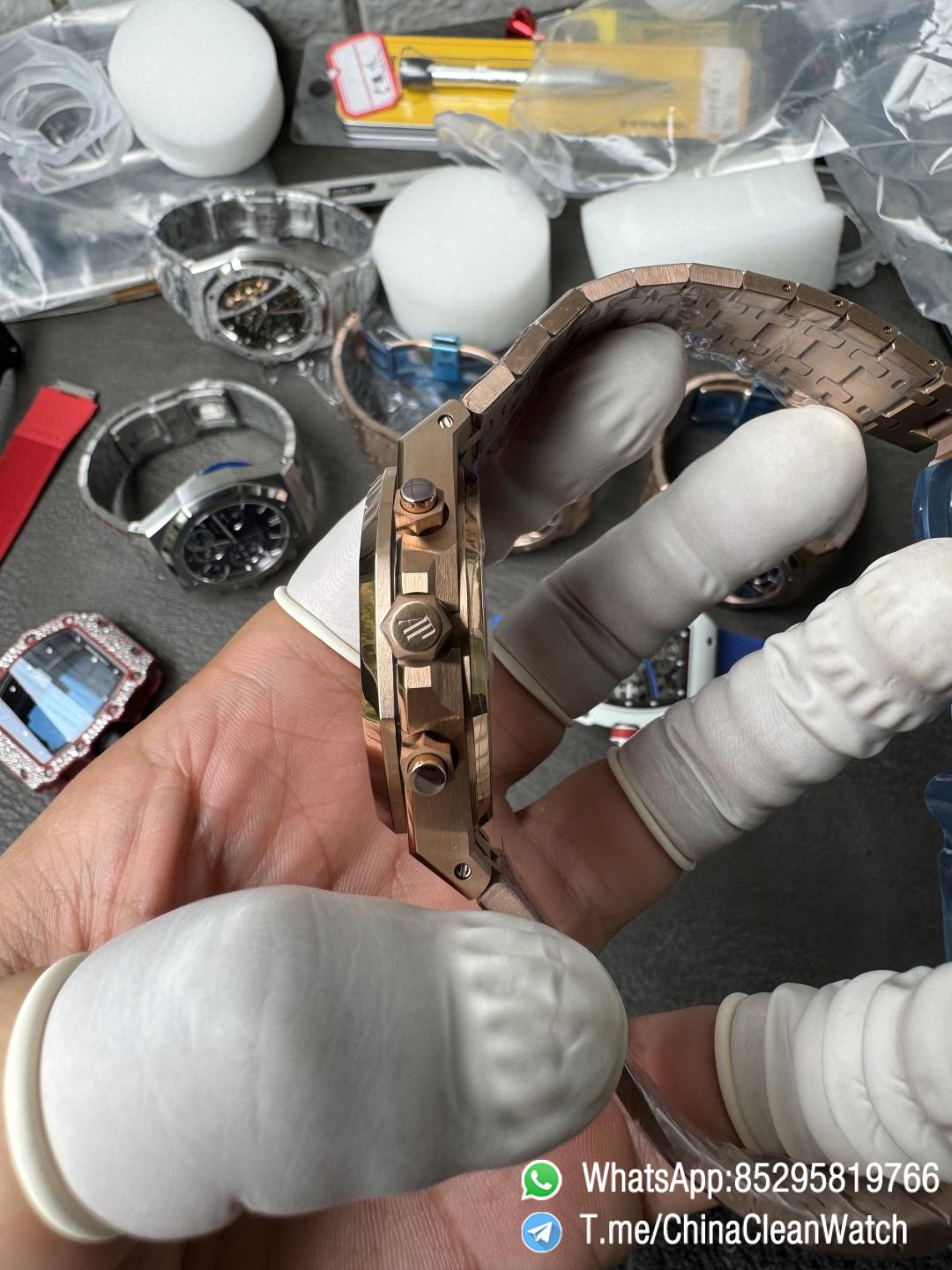 APS Factory Super Clone AP Royal Oak Chrono 26240 Black Dial on Rose Gold Case and Bracelet SuperClone 4401 Movement 06 APS Factory Super Clone AP Royal Oak Chrono 26240 Black Dial on Rose Gold Case and Bracelet SuperClone 4401 Movement 06