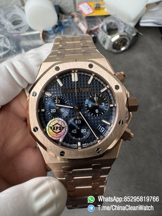 APS Factory Super Clone AP Royal Oak Chrono 26240 Blue Dial on Rose Gold Case and Bracelet SuperClone 4401 Movement 01