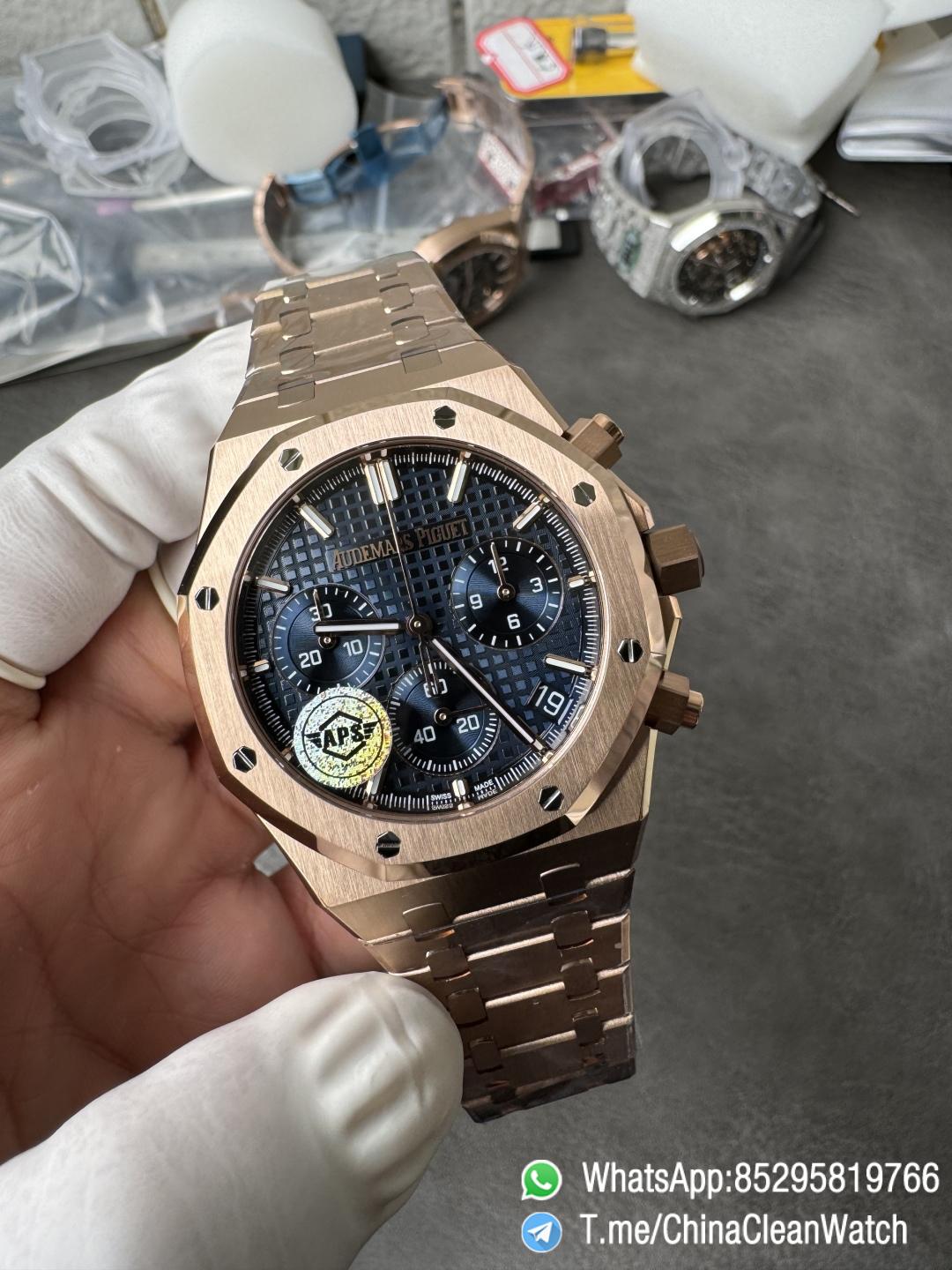 APS Factory Super Clone AP Royal Oak Chrono 26240 Blue Dial on Rose Gold Case and Bracelet SuperClone 4401 Movement 03 APS Factory Super Clone AP Royal Oak Chrono 26240 Blue Dial on Rose Gold Case and Bracelet SuperClone 4401 Movement 03