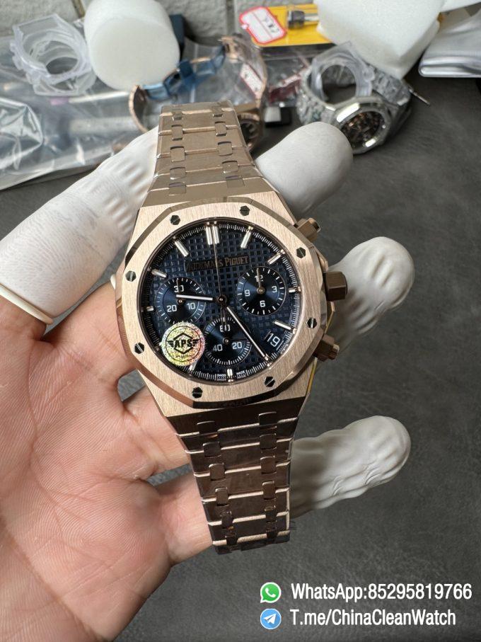 APS Factory Super Clone AP Royal Oak Chrono 26240 Blue Dial on Rose Gold Case and Bracelet SuperClone 4401 Movement 04