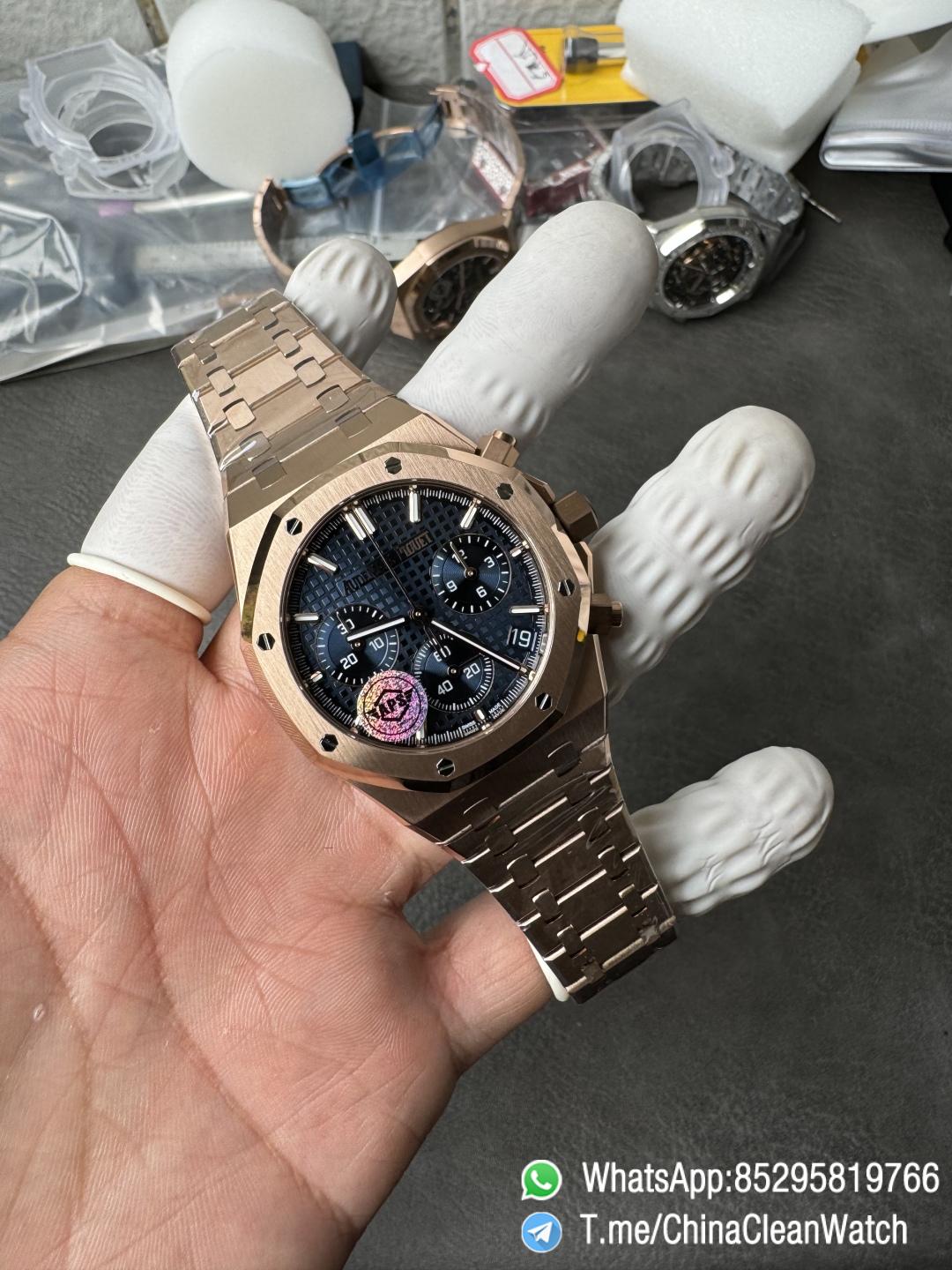 APS Factory Super Clone AP Royal Oak Chrono 26240 Blue Dial on Rose Gold Case and Bracelet SuperClone 4401 Movement 05 APS Factory Super Clone AP Royal Oak Chrono 26240 Blue Dial on Rose Gold Case and Bracelet SuperClone 4401 Movement 05