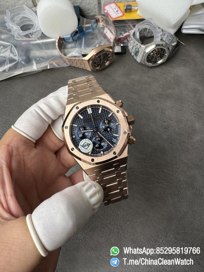 APS Factory Super Clone AP Royal Oak Chrono 26240 Blue Dial on Rose Gold Case and Bracelet SuperClone 4401 Movement 06