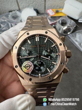 APS Factory Super Clone AP Royal Oak Chrono 26240 Green Dial on Rose Gold Case and Bracelet SuperClone 4401 Movement 01