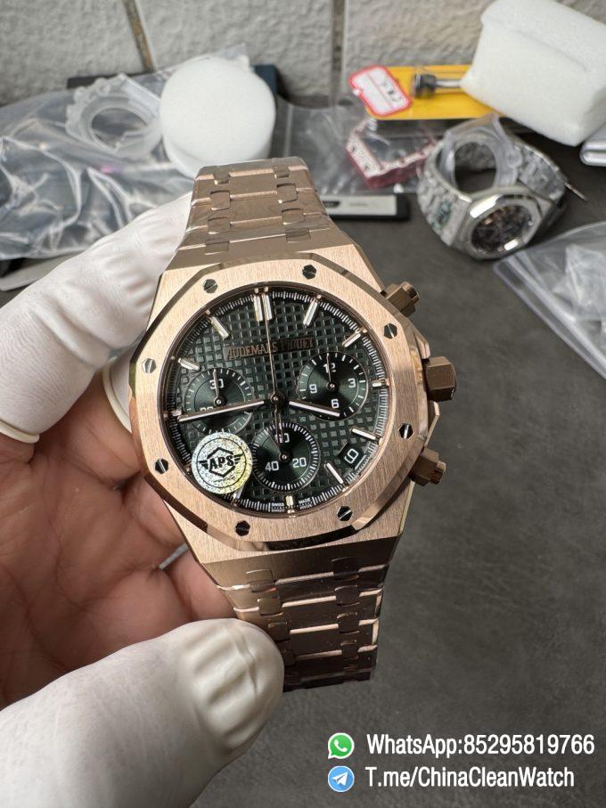 APS Factory Super Clone AP Royal Oak Chrono 26240 Green Dial on Rose Gold Case and Bracelet SuperClone 4401 Movement 02