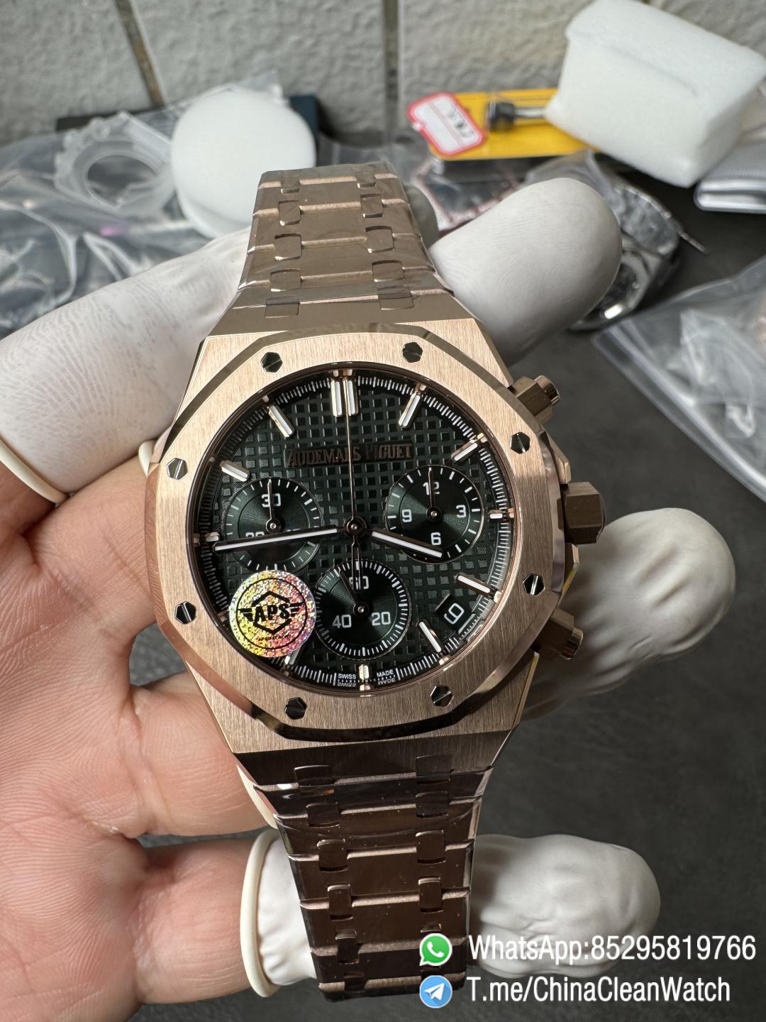 APS Factory Super Clone AP Royal Oak Chrono 26240 Green Dial on Rose Gold Case and Bracelet SuperClone 4401 Movement 03 APS Factory Super Clone AP Royal Oak Chrono 26240 Green Dial on Rose Gold Case and Bracelet SuperClone 4401 Movement 03