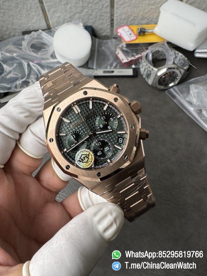 APS Factory Super Clone AP Royal Oak Chrono 26240 Green Dial on Rose Gold Case and Bracelet SuperClone 4401 Movement 04