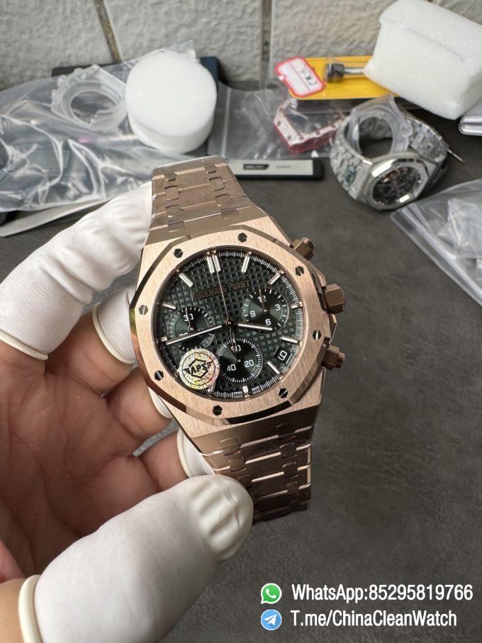APS Factory Super Clone AP Royal Oak Chrono 26240 Green Dial on Rose Gold Case and Bracelet SuperClone 4401 Movement 05