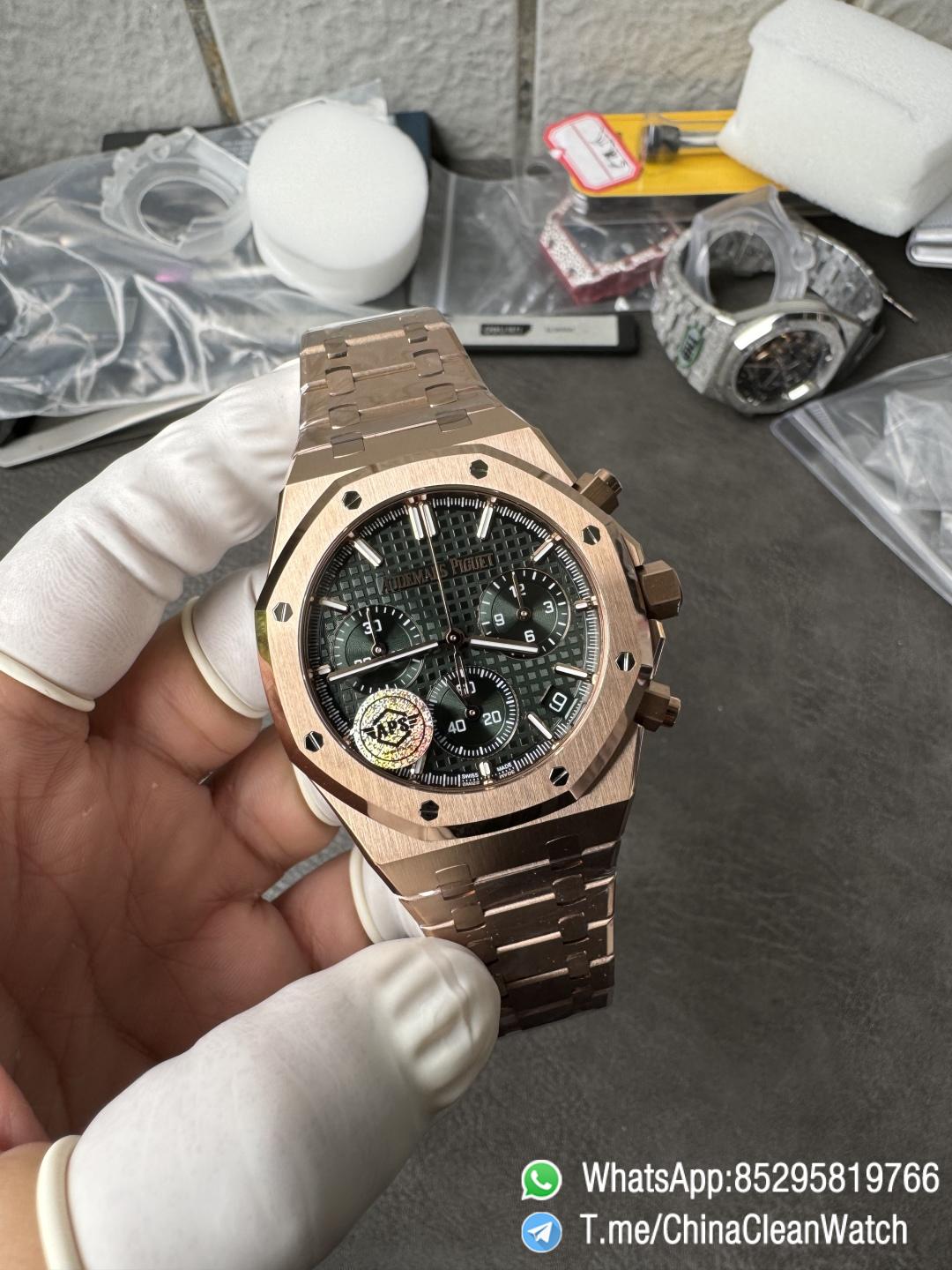 APS Factory Super Clone AP Royal Oak Chrono 26240 Green Dial on Rose Gold Case and Bracelet SuperClone 4401 Movement 05 APS Factory Super Clone AP Royal Oak Chrono 26240 Green Dial on Rose Gold Case and Bracelet SuperClone 4401 Movement 05
