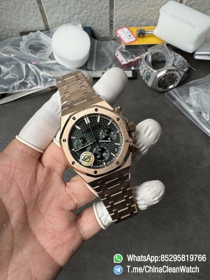 APS Factory Super Clone AP Royal Oak Chrono 26240 Green Dial on Rose Gold Case and Bracelet SuperClone 4401 Movement 06