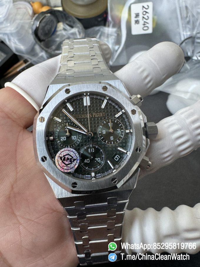 APS Factory Super Clone AP Royal Oak Chrono 26240 Green Dial on Stainless Steel Case and Bracelet SuperClone 4401 Movement 01