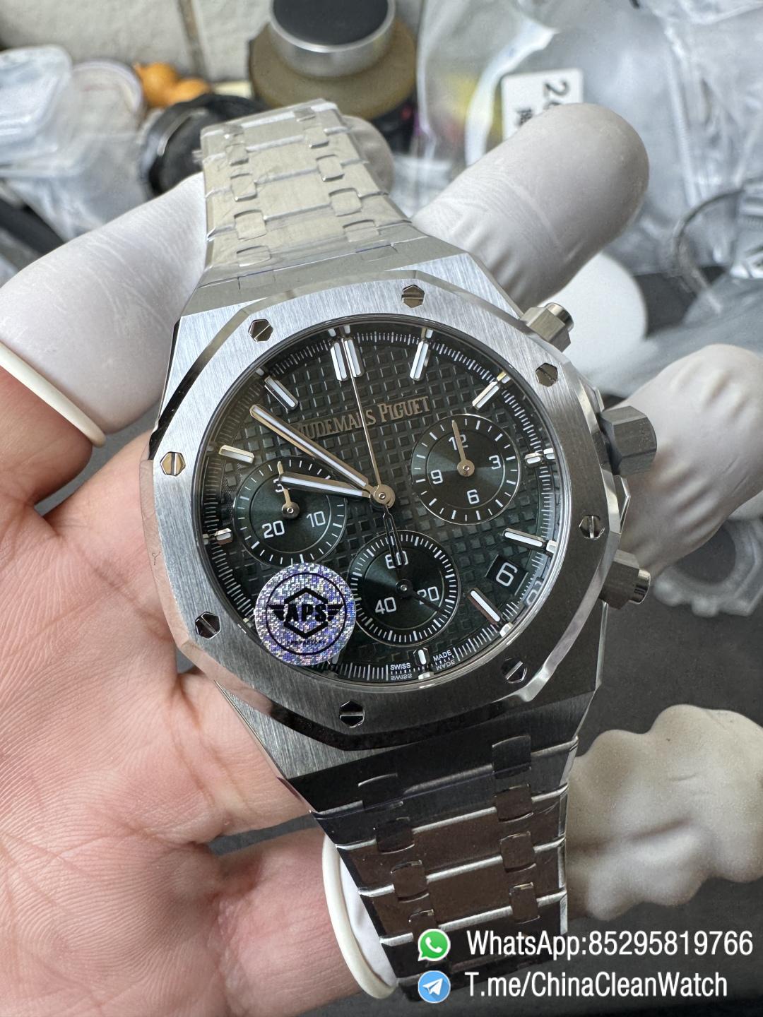 APS Factory Super Clone AP Royal Oak Chrono 26240 Green Dial on Stainless Steel Case and Bracelet SuperClone 4401 Movement 05 APS Factory Super Clone AP Royal Oak Chrono 26240 Green Dial on Stainless Steel Case and Bracelet SuperClone 4401 Movement 05