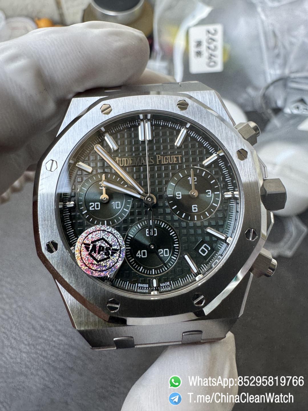 APS Factory Super Clone AP Royal Oak Chrono 26240 Green Dial on Stainless Steel Case and Bracelet SuperClone 4401 Movement 06 APS Factory Super Clone AP Royal Oak Chrono 26240 Green Dial on Stainless Steel Case and Bracelet SuperClone 4401 Movement 06