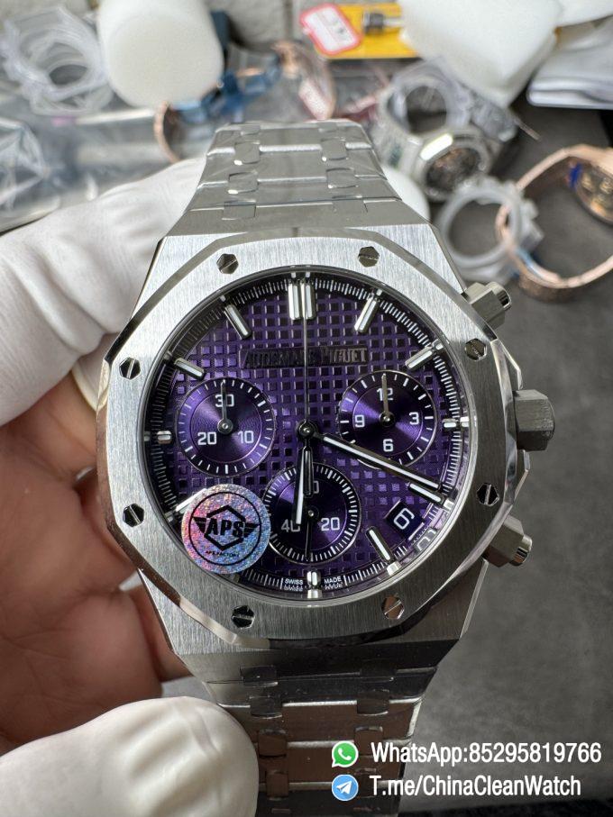 APS Factory Super Clone AP Royal Oak Chrono 26240 Purple Dial on Stainless Steel Case and Bracelet SuperClone 4401 Movement 01