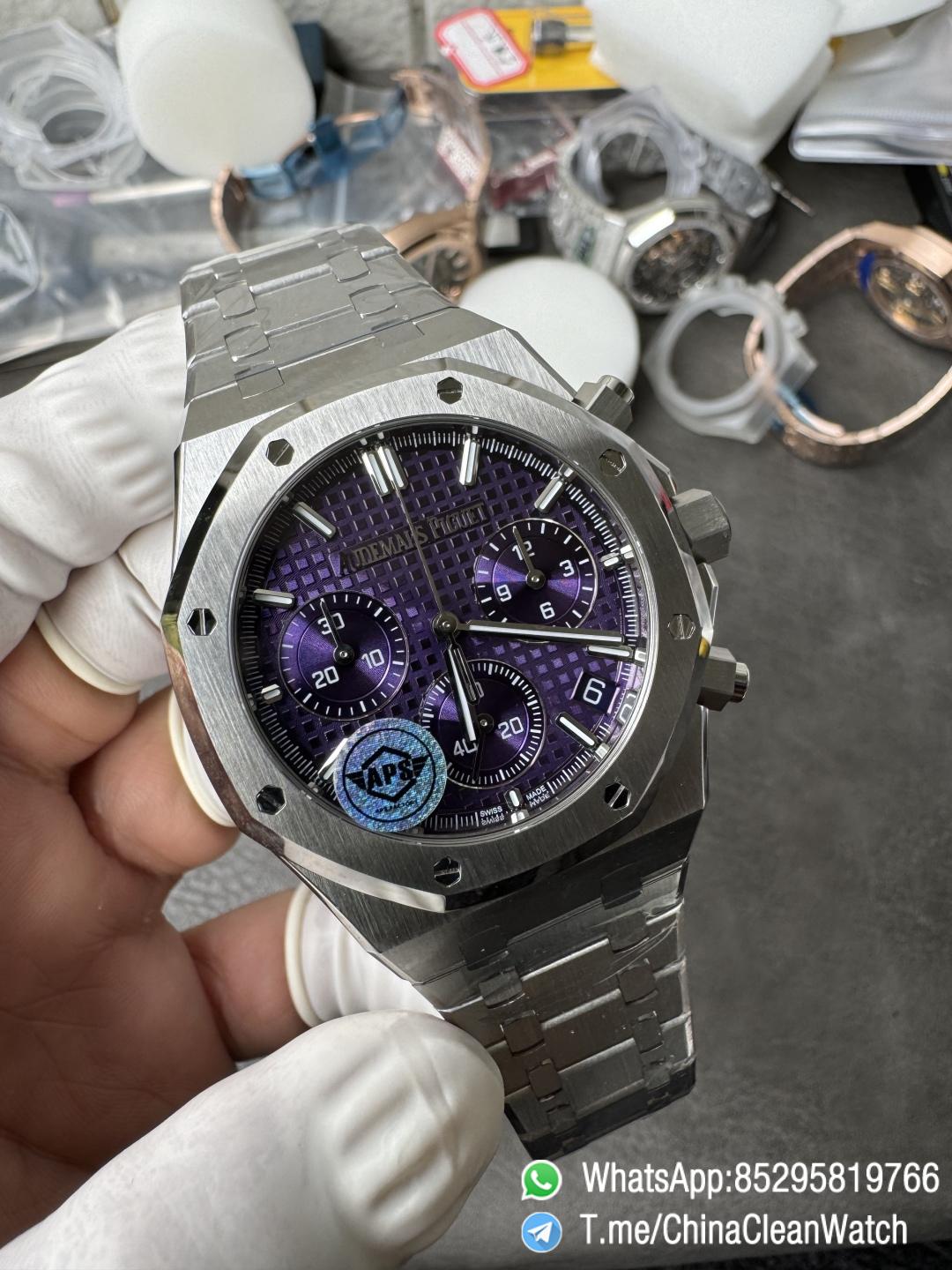 APS Factory Super Clone AP Royal Oak Chrono 26240 Purple Dial on Stainless Steel Case and Bracelet SuperClone 4401 Movement 05 APS Factory Super Clone AP Royal Oak Chrono 26240 Purple Dial on Stainless Steel Case and Bracelet SuperClone 4401 Movement 05