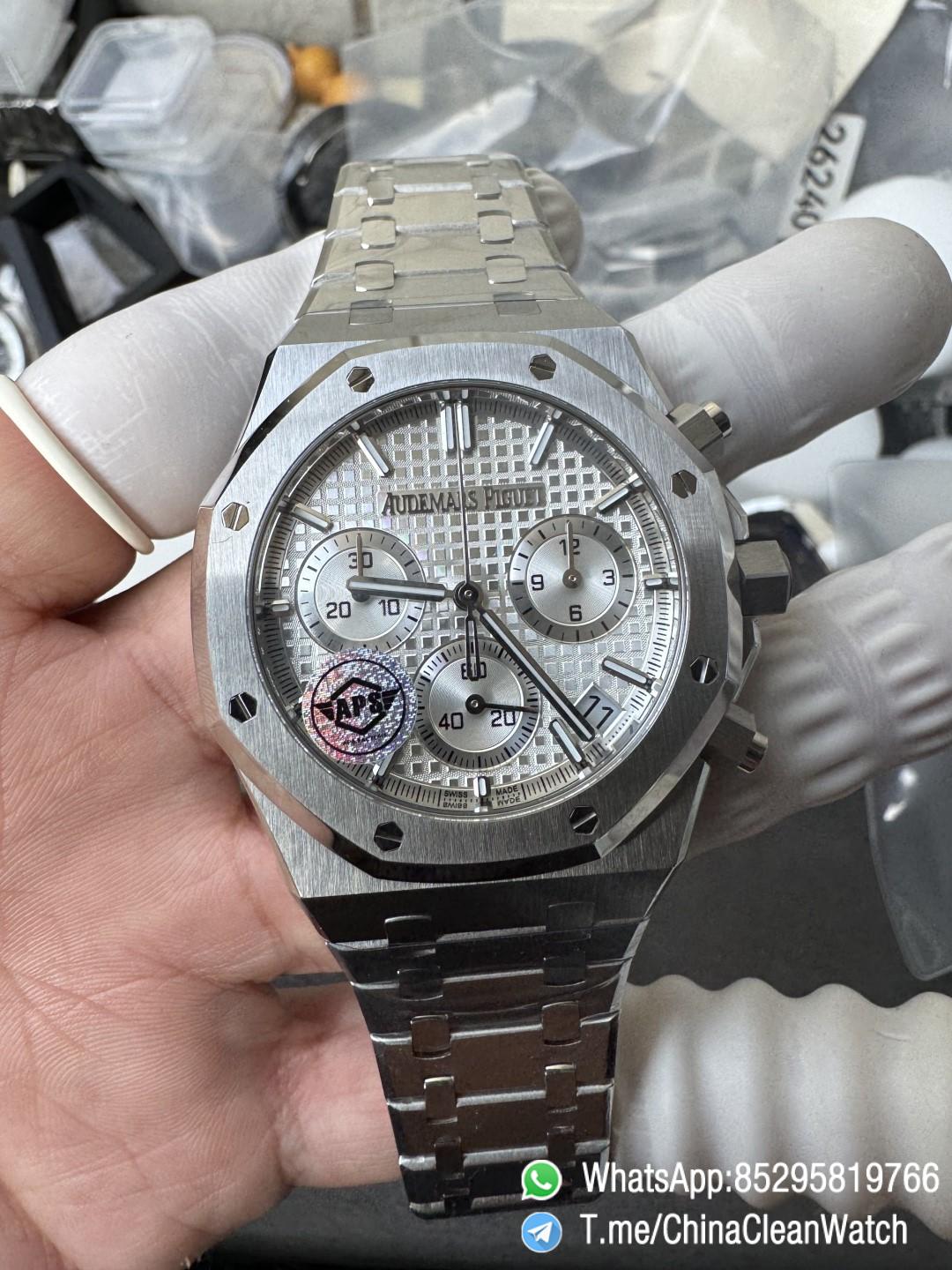 APS Factory Super Clone AP Royal Oak Chrono 26240 Silver Dial Stainless Steel Case and Bracelet SuperClone 4401 Movement 01 APS Factory Super Clone AP Royal Oak Chrono 26240 Silver Dial Stainless Steel Case and Bracelet SuperClone 4401 Movement 01
