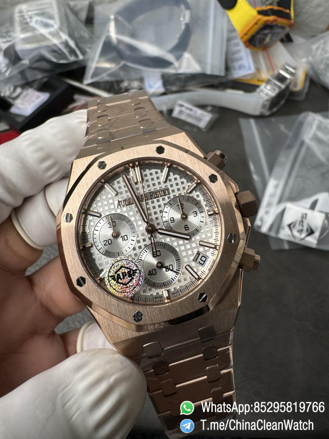 APS Factory Super Clone AP Royal Oak Chrono 26240 Silver Dial on Rose Gold Case and Bracelet SuperClone 4401 Movement 02 APS Factory Super Clone AP Royal Oak Chrono 26240 Silver Dial on Rose Gold Case and Bracelet SuperClone 4401 Movement 02