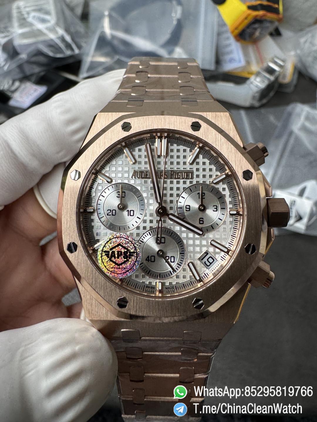 APS Factory Super Clone AP Royal Oak Chrono 26240 Silver Dial on Rose Gold Case and Bracelet SuperClone 4401 Movement 03 APS Factory Super Clone AP Royal Oak Chrono 26240 Silver Dial on Rose Gold Case and Bracelet SuperClone 4401 Movement 03