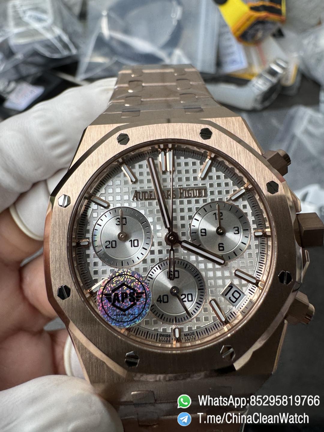 APS Factory Super Clone AP Royal Oak Chrono 26240 Silver Dial on Rose Gold Case and Bracelet SuperClone 4401 Movement 05 APS Factory Super Clone AP Royal Oak Chrono 26240 Silver Dial on Rose Gold Case and Bracelet SuperClone 4401 Movement 05