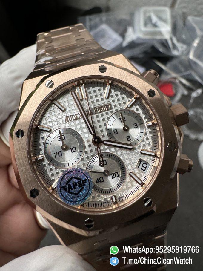 APS Factory Super Clone AP Royal Oak Chrono 26240 Silver Dial on Rose Gold Case and Bracelet SuperClone 4401 Movement 06