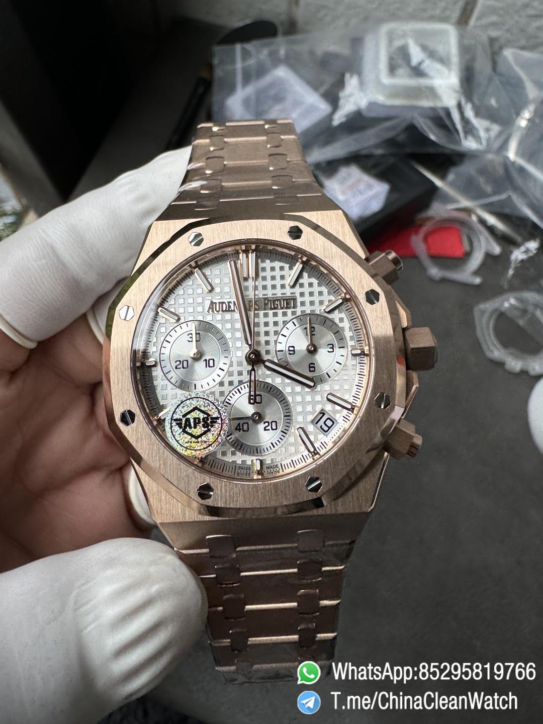 APS Factory Super Clone AP Royal Oak Chrono 26240 Silver Dial on Rose Gold Case and Bracelet SuperClone 4401 Movement 07 APS Factory Super Clone AP Royal Oak Chrono 26240 Silver Dial on Rose Gold Case and Bracelet SuperClone 4401 Movement 07