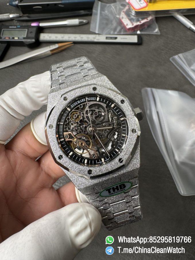 THB Factory Super Clone Royal Oak Openworked 15407 41mm Skeleton Dial Frosted Stainless Steel Case and Bracelet SA3132 V2 02