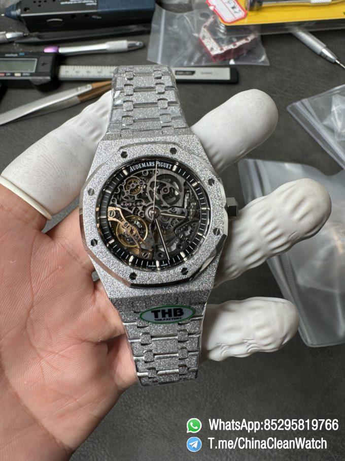 THB Factory Super Clone Royal Oak Openworked 15407 41mm Skeleton Dial Frosted Stainless Steel Case and Bracelet SA3132 V2 04