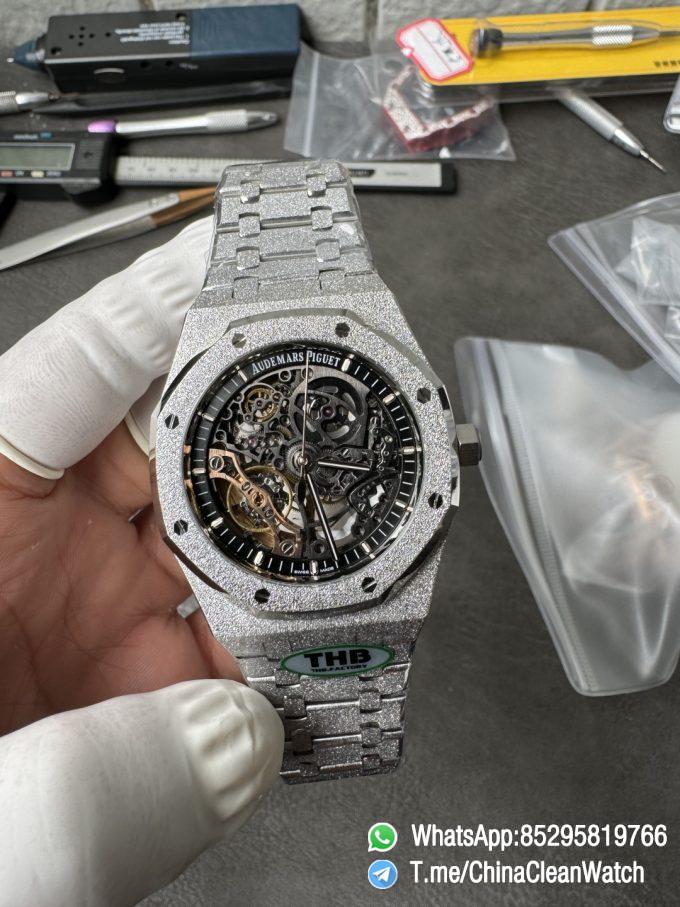 THB Factory Super Clone Royal Oak Openworked 15407 41mm Skeleton Dial Frosted Stainless Steel Case and Bracelet SA3132 V2 05