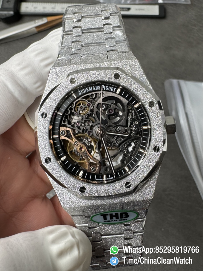 THB Factory Super Clone Royal Oak Openworked 15407 41mm Skeleton Dial Frosted Stainless Steel Case and Bracelet SA3132 V2 05