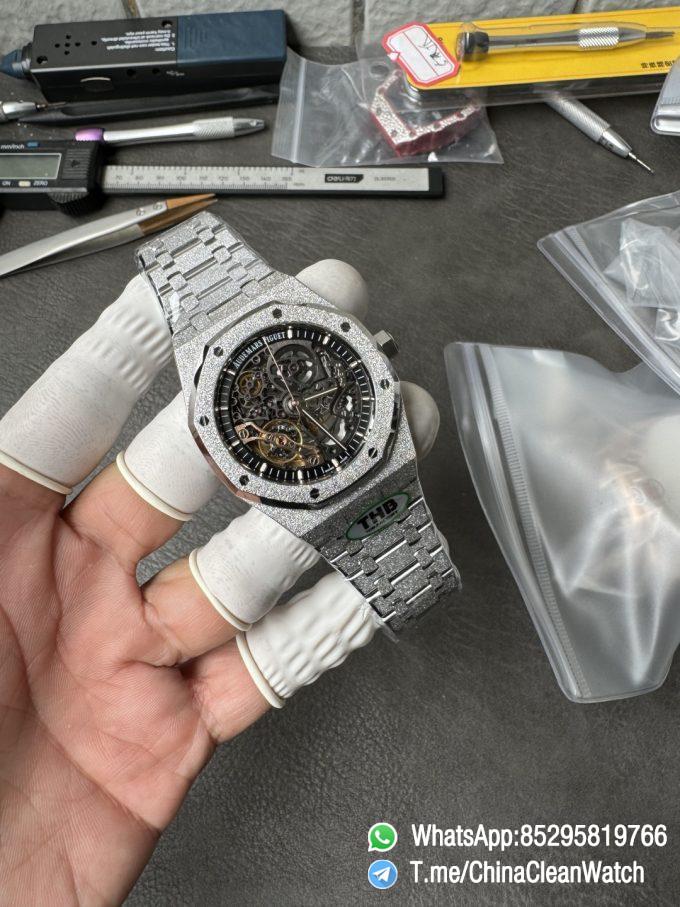 THB Factory Super Clone Royal Oak Openworked 15407 41mm Skeleton Dial Frosted Stainless Steel Case and Bracelet SA3132 V2 06