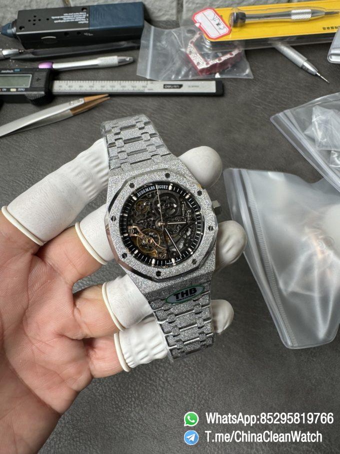 THB Factory Super Clone Royal Oak Openworked 15407 41mm Skeleton Dial Frosted Stainless Steel Case and Bracelet SA3132 V2 07