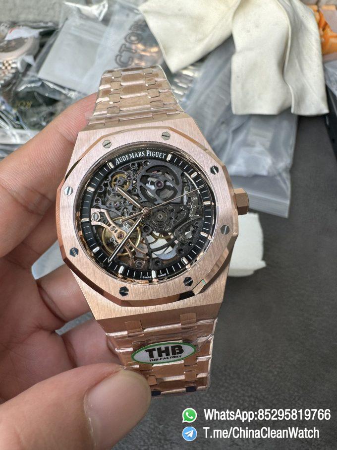 THB Factory Super Clone Royal Oak Openworked 15407 41mm Skeleton Dial Rose Gold Case and Bracelet SA3132 V2 01