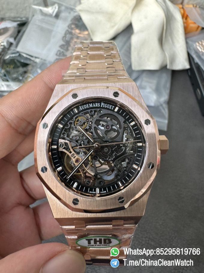 THB Factory Super Clone Royal Oak Openworked 15407 41mm Skeleton Dial Rose Gold Case and Bracelet SA3132 V2 02