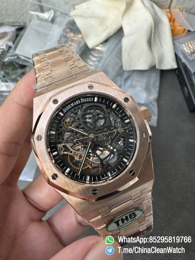 THB Factory Super Clone Royal Oak Openworked 15407 41mm Skeleton Dial Rose Gold Case and Bracelet SA3132 V2 03