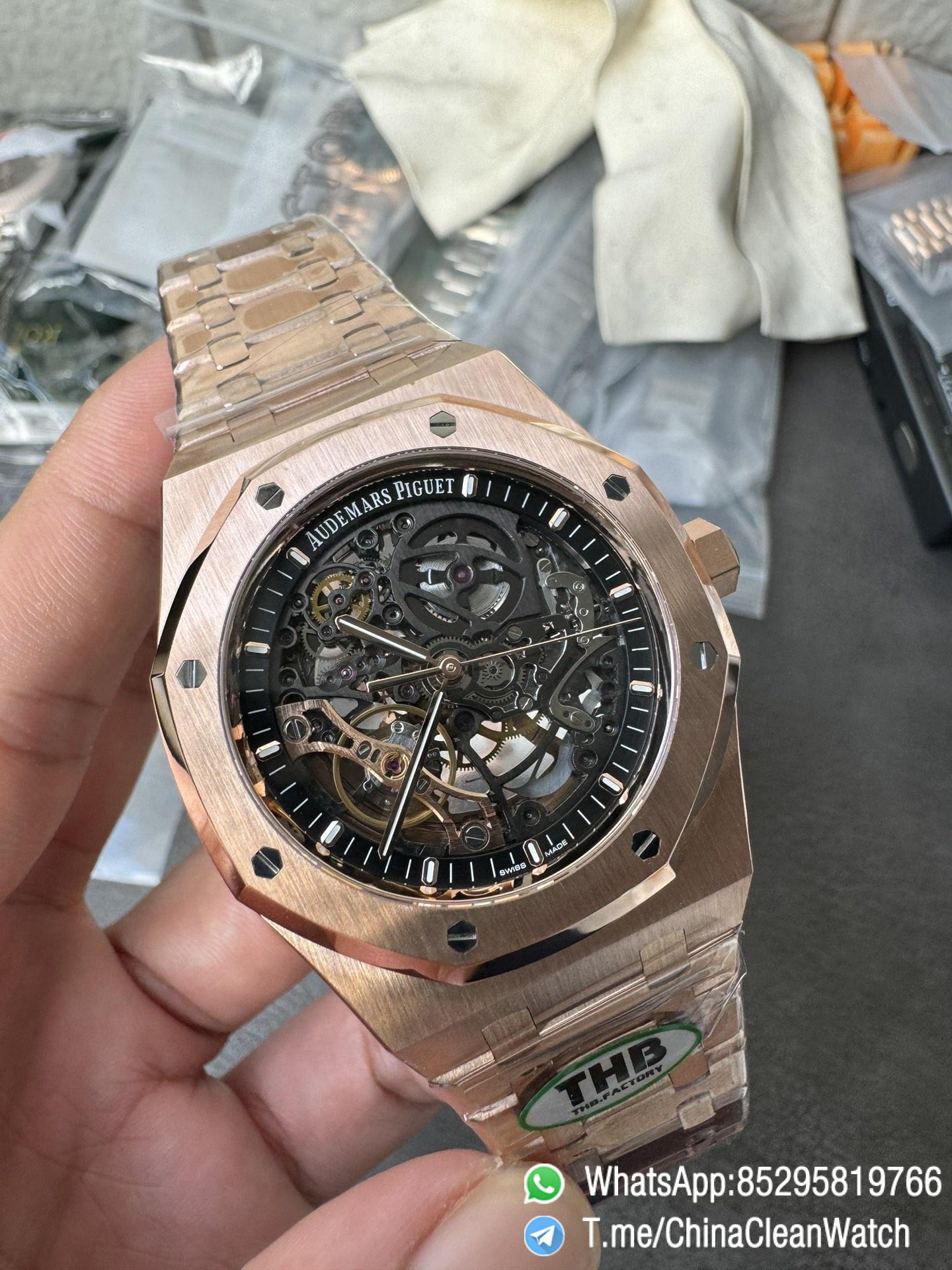 THB Factory Super Clone Royal Oak Openworked 15407 41mm Skeleton Dial Rose Gold Case and Bracelet SA3132 V2 03 THB Factory Super Clone Royal Oak Openworked 15407 41mm Skeleton Dial Rose Gold Case and Bracelet SA3132 V2 03