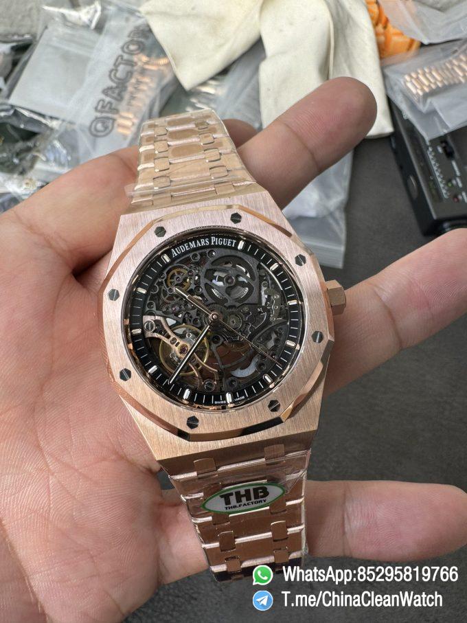 THB Factory Super Clone Royal Oak Openworked 15407 41mm Skeleton Dial Rose Gold Case and Bracelet SA3132 V2 04