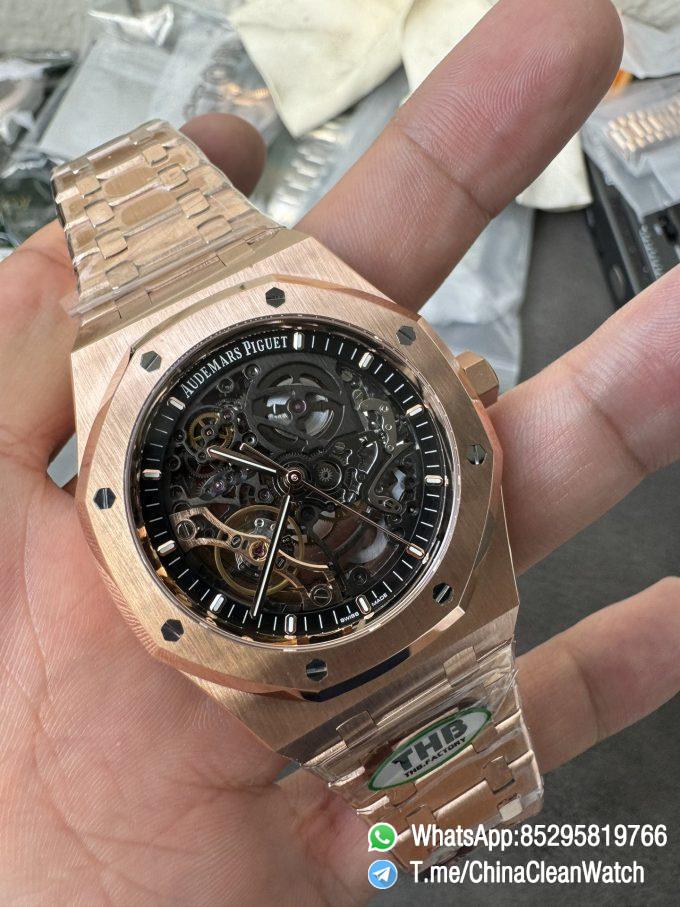 THB Factory Super Clone Royal Oak Openworked 15407 41mm Skeleton Dial Rose Gold Case and Bracelet SA3132 V2 05