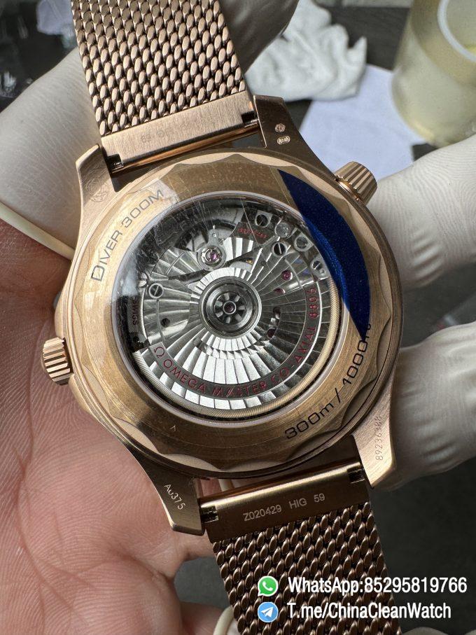 VS Factory Omega Seamaster Diver 300M Black Dial Burgundy Bezel Bronze Gold Case and Mesh Bracelet A8806 Movement 08