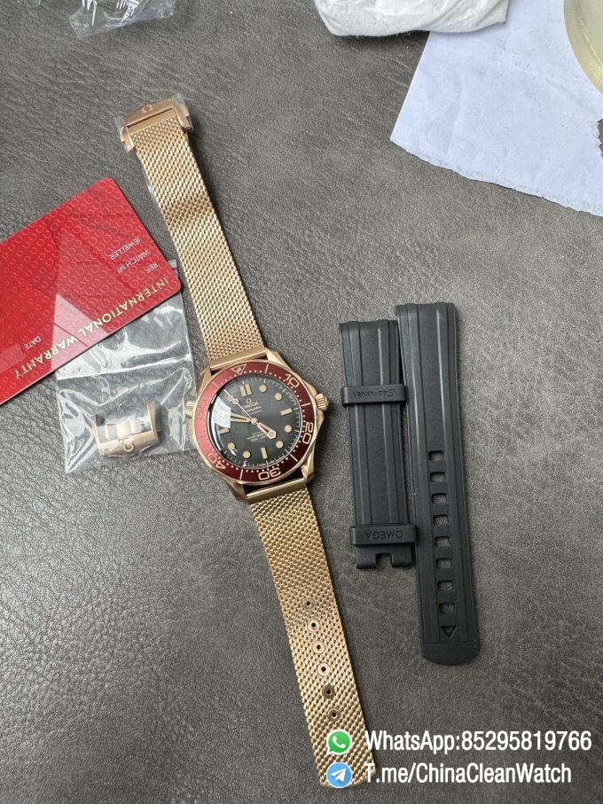 VS Factory Omega Seamaster Diver 300M Black Dial Burgundy Bezel Bronze Gold Case and Mesh Bracelet A8806 Movement 10