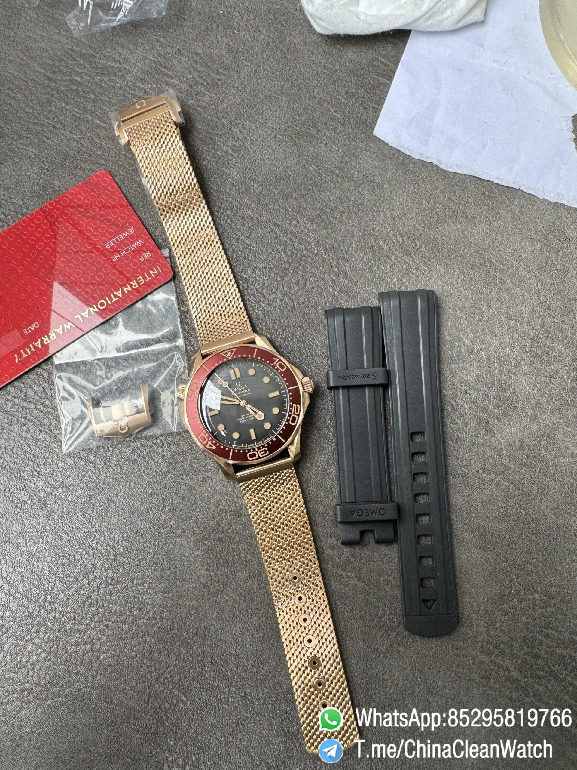 VS Factory Omega Seamaster Diver 300M Black Dial Burgundy Bezel Bronze Gold Case and Mesh Bracelet A8806 Movement 10 VS Factory Omega Seamaster Diver 300M Black Dial Burgundy Bezel Bronze Gold Case and Mesh Bracelet A8806 Movement 10