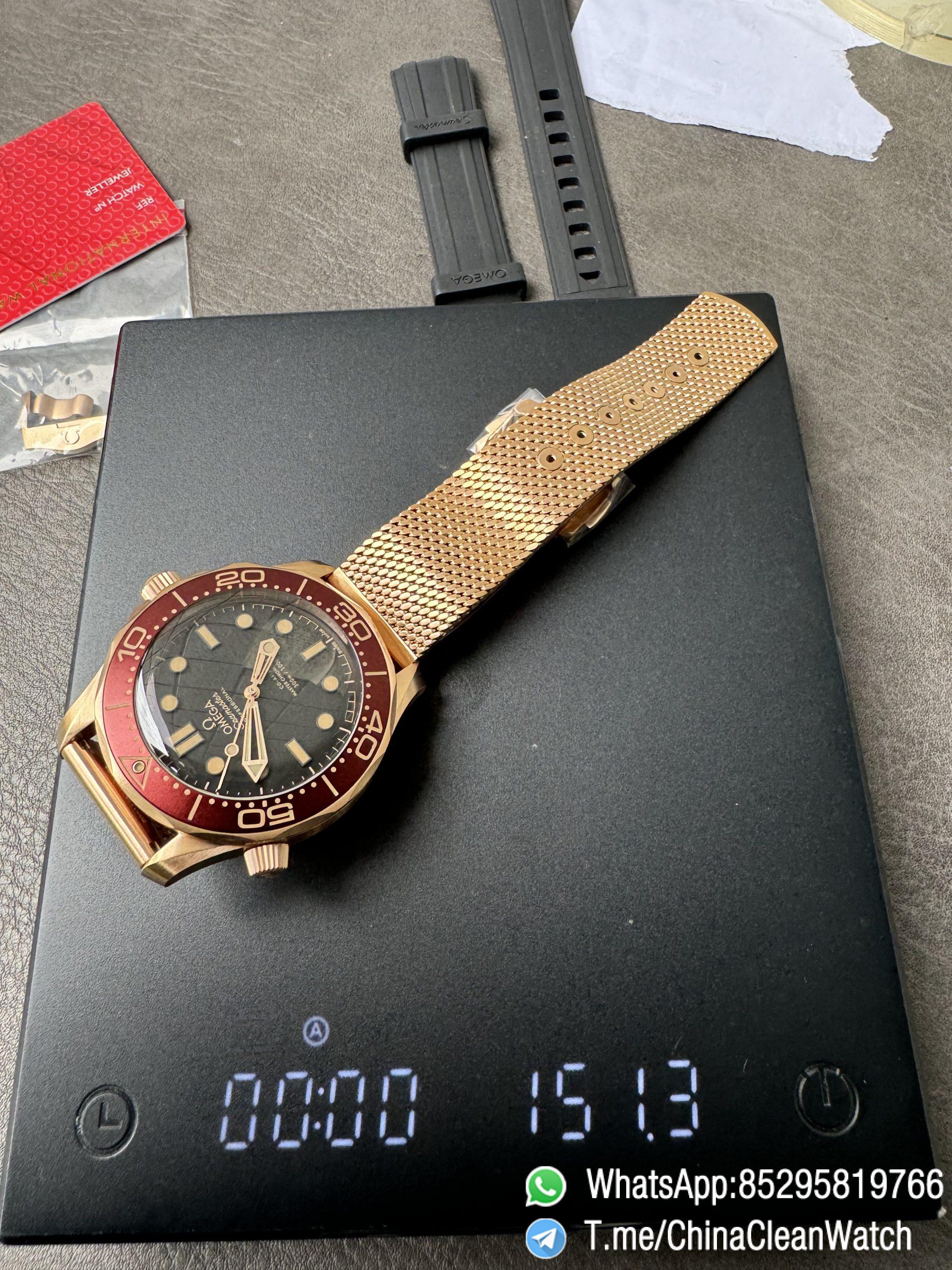 VS Factory Omega Seamaster Diver 300M Black Dial Burgundy Bezel Bronze Gold Case and Mesh Bracelet A8806 Movement 11 VS Factory Omega Seamaster Diver 300M Black Dial Burgundy Bezel Bronze Gold Case and Mesh Bracelet A8806 Movement 11