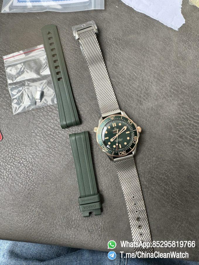 VSF Omega Seamaster Diver 300M 42mm Green Dial Titanium Bronze Gold Case Titanium Mesh Bracelet SuperClone 8806 Movement 11