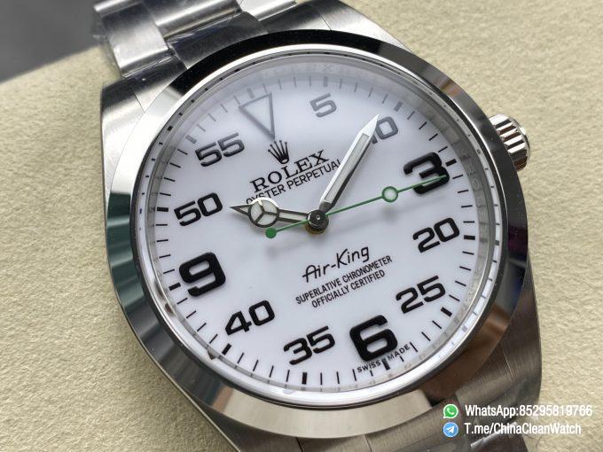 Clean Factory Watches Authorized Store C Factory Air King 114200 White Dial Green Second Hand 904L Steel Case Bracelet VR3230 Movement 03