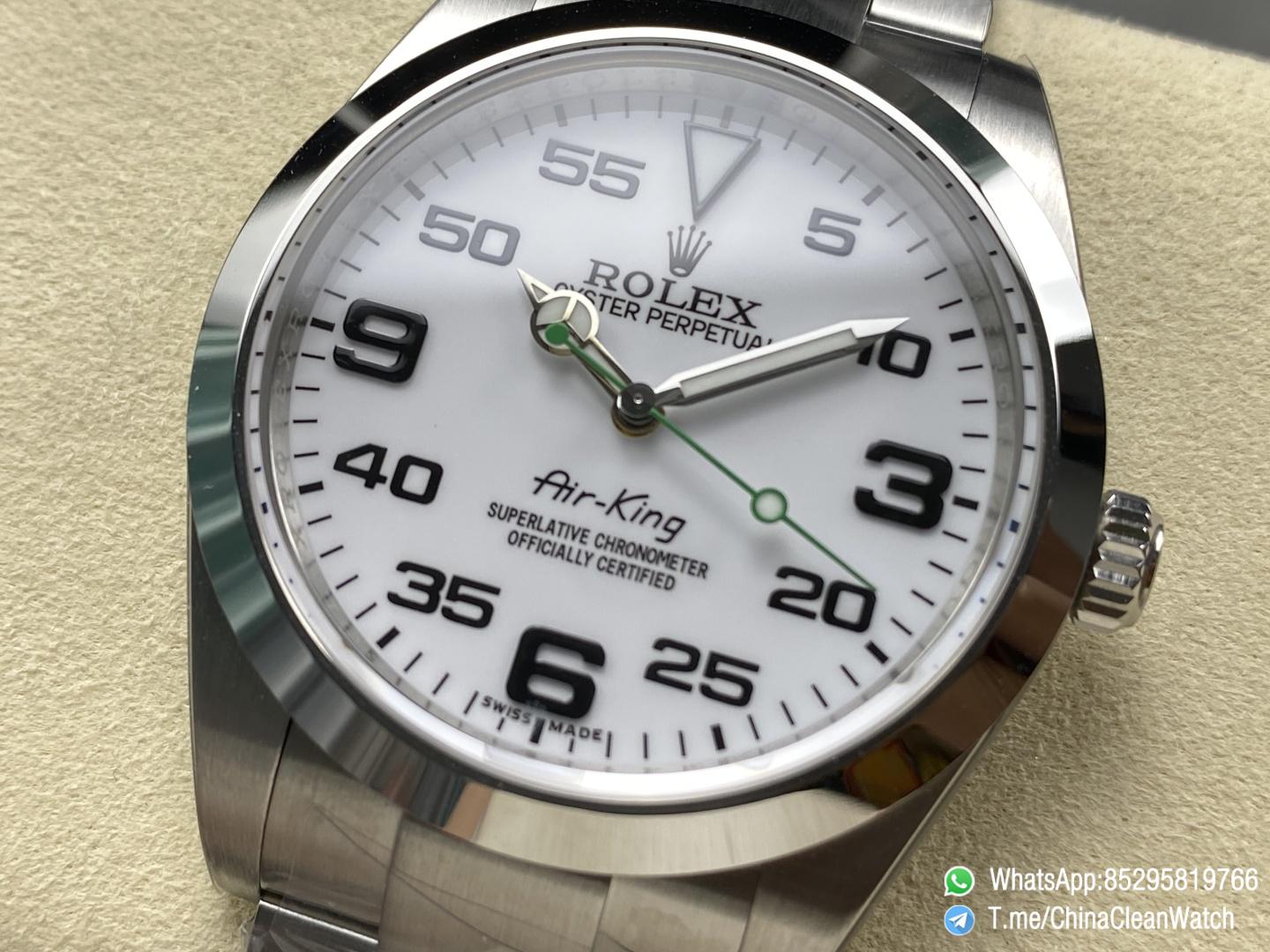 Clean Factory Watches Authorized Store C Factory Air King 114200 White Dial Green Second Hand 904L Steel Case Bracelet VR3230 Movement 04 Clean Factory Watches Authorized Store C Factory Air King 114200 White Dial Green Second Hand 904L Steel Case Bracelet VR3230 Movement 04