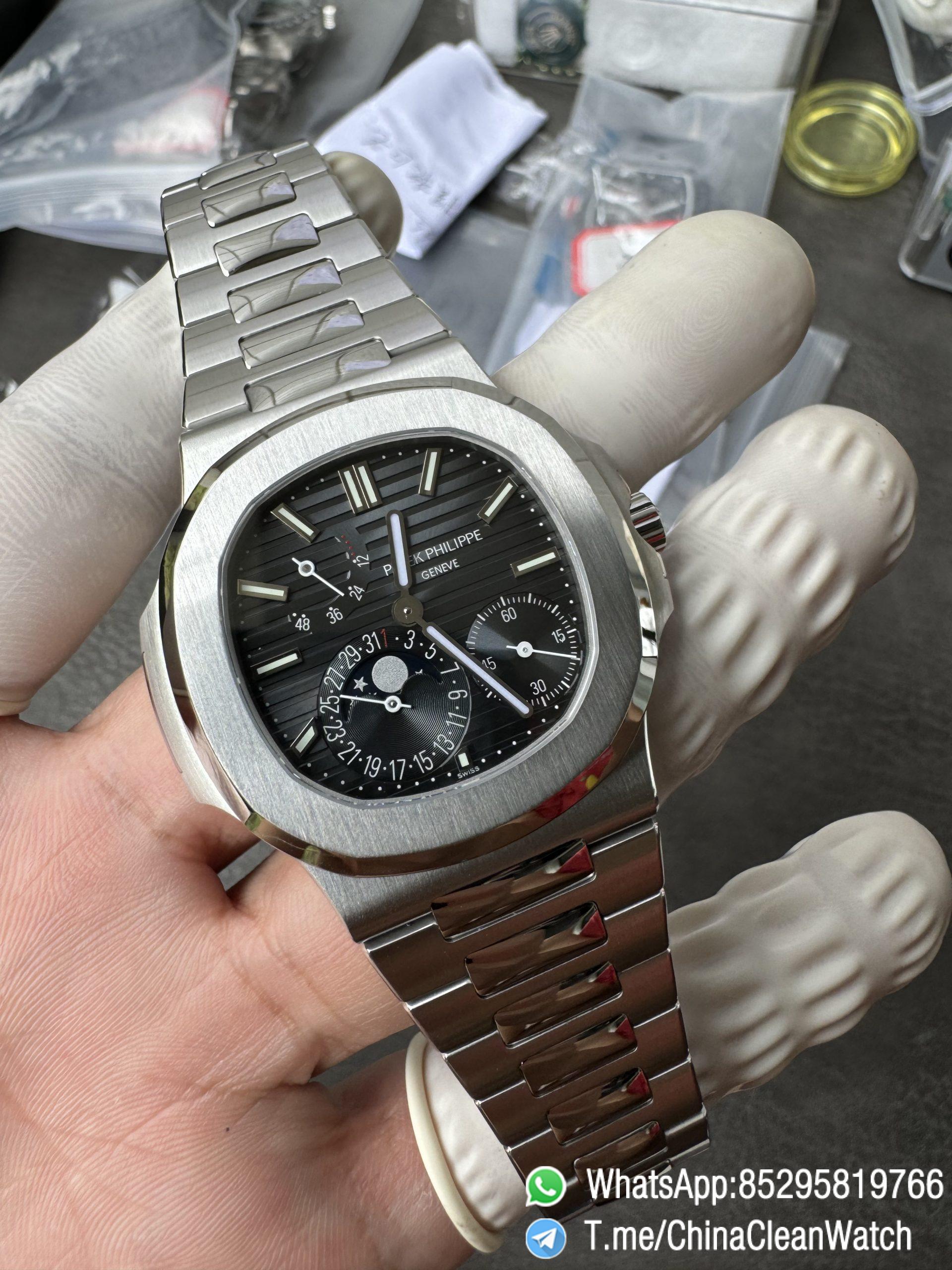 OMEF Custom Patek Nautilus 5712 Blue Dial Moon Phase and Power Reserve Display Free Sprung Balance 240 Movement Brushed Finish Bracelet 10 OMEF Custom Patek Nautilus 5712 Blue Dial Moon Phase and Power Reserve Display Free Sprung Balance 240 Movement Brushed Finish Bracelet 10